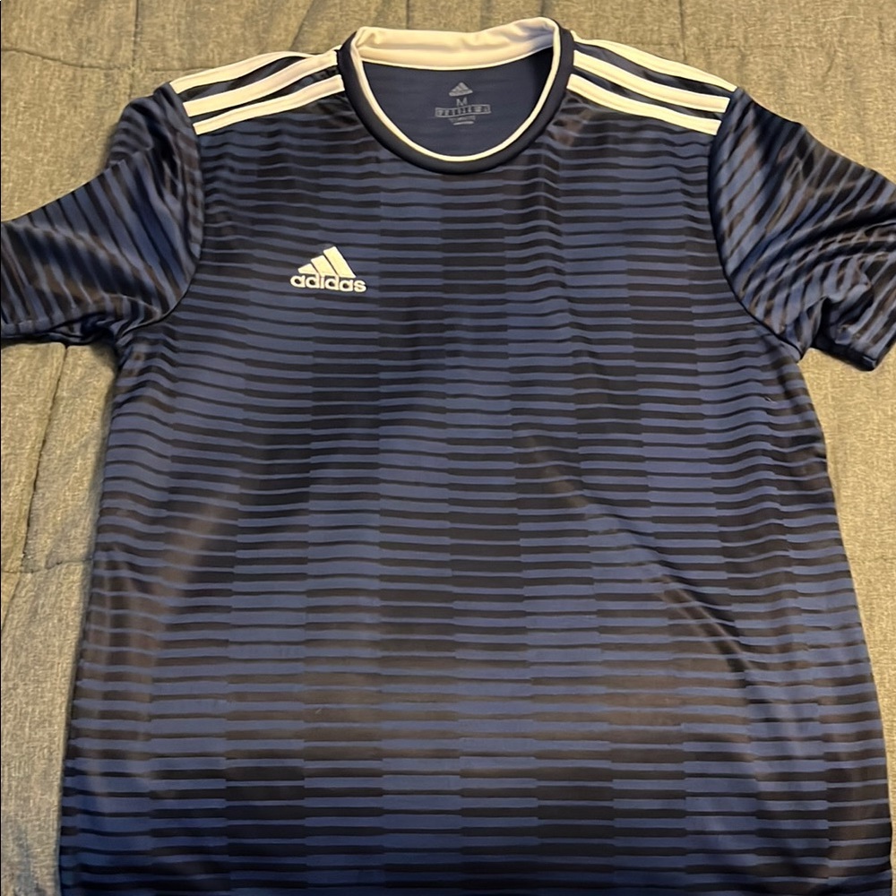 Adidas Men's Blue Striped Shirt